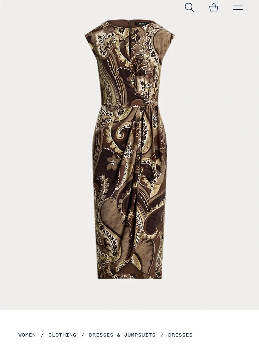 Ralph Lauren Brown Paisley Tie-Waist Midi Dress size 14 NWT - Picture 5 of 7